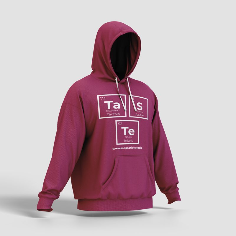 Sudadera granate con capucha magnetico.studio con diseño Taste de inspiración química